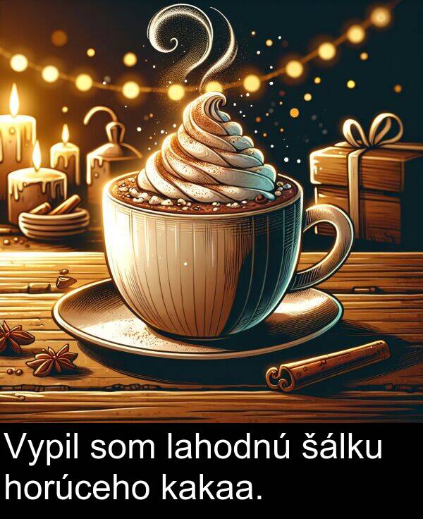 kakaa: Vypil som lahodnú šálku horúceho kakaa.