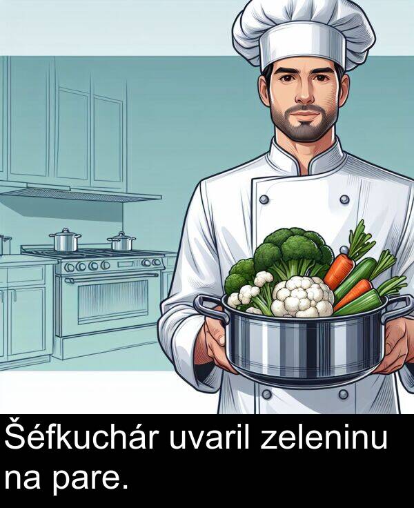 zeleninu: Šéfkuchár uvaril zeleninu na pare.