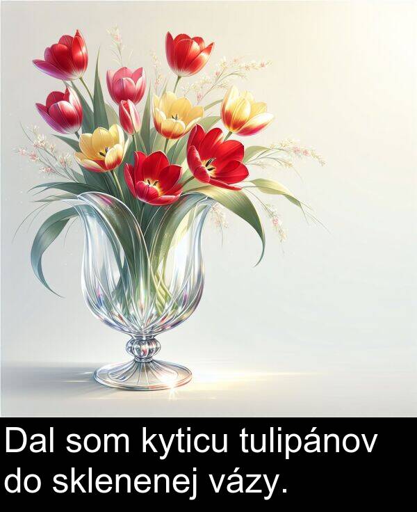 vázy: Dal som kyticu tulipánov do sklenenej vázy.