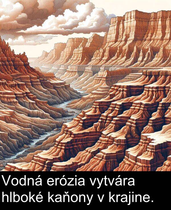 kaňony: Vodná erózia vytvára hlboké kaňony v krajine.