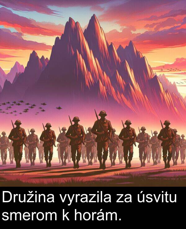 smerom: Družina vyrazila za úsvitu smerom k horám.