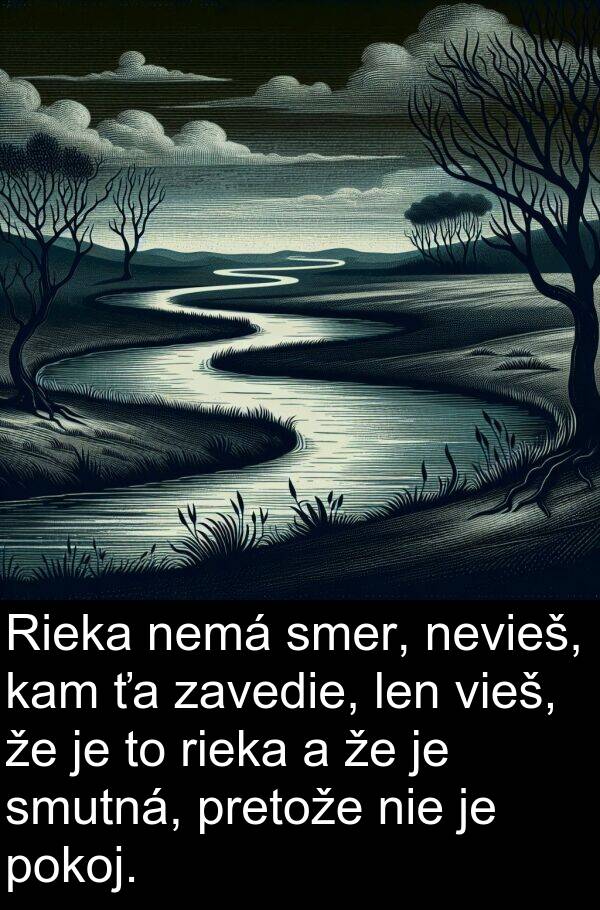 nie: Rieka nemá smer, nevieš, kam ťa zavedie, len vieš, že je to rieka a že je smutná, pretože nie je pokoj.