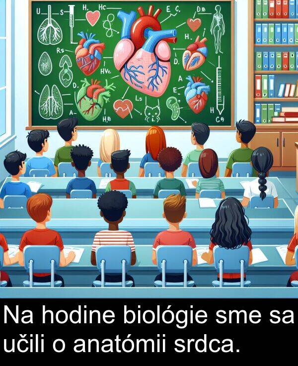 sme: Na hodine biológie sme sa učili o anatómii srdca.