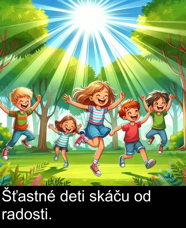 skáču: Šťastné deti skáču od radosti.