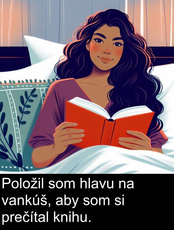 vankúš: Položil som hlavu na vankúš, aby som si prečítal knihu.