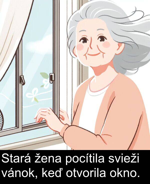 vánok: Stará žena pocítila svieži vánok, keď otvorila okno.