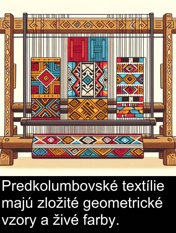 farby: Predkolumbovské textílie majú zložité geometrické vzory a živé farby.