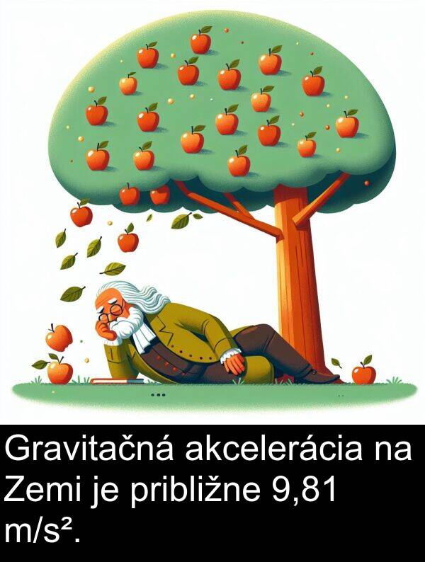 akcelerácia: Gravitačná akcelerácia na Zemi je približne 9,81 m/s².