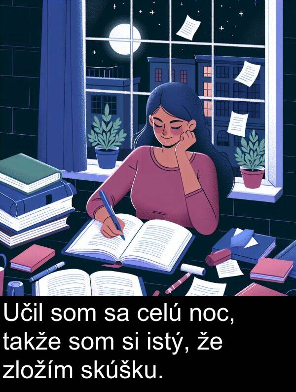 noc: Učil som sa celú noc, takže som si istý, že zložím skúšku.