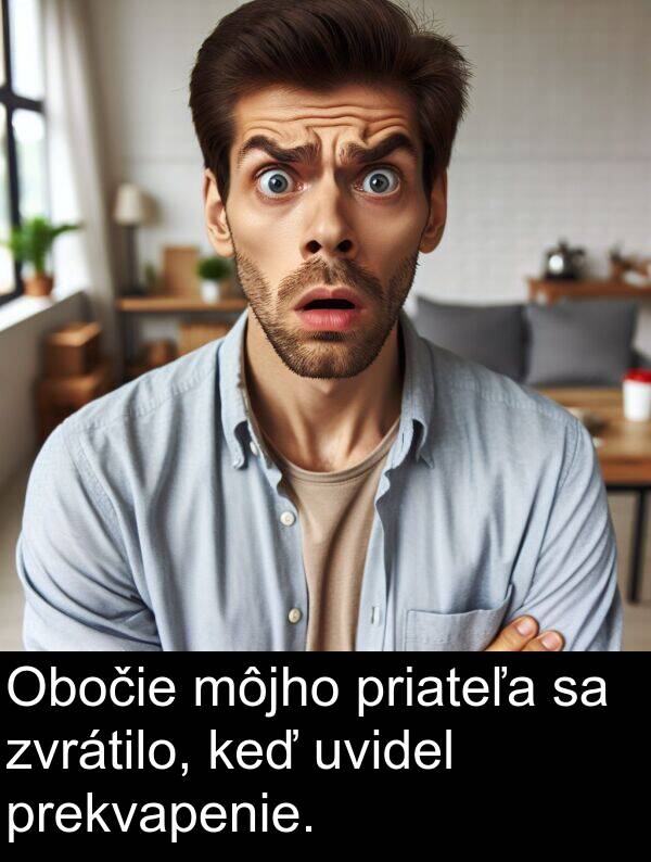 prekvapenie: Obočie môjho priateľa sa zvrátilo, keď uvidel prekvapenie.