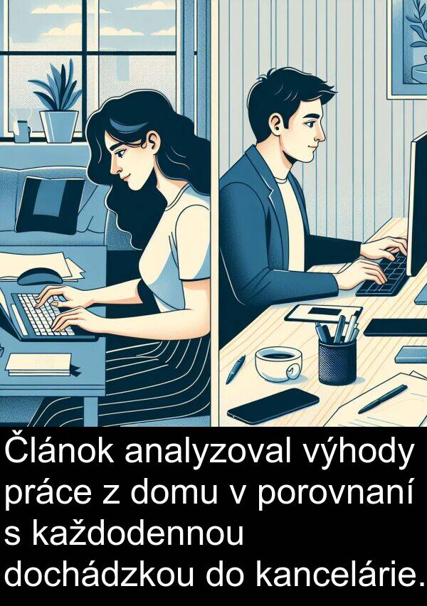 kancelárie: Článok analyzoval výhody práce z domu v porovnaní s každodennou dochádzkou do kancelárie.