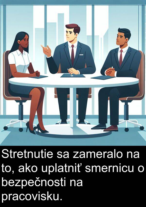 smernicu: Stretnutie sa zameralo na to, ako uplatniť smernicu o bezpečnosti na pracovisku.