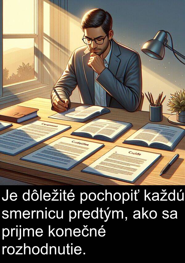 smernicu: Je dôležité pochopiť každú smernicu predtým, ako sa prijme konečné rozhodnutie.