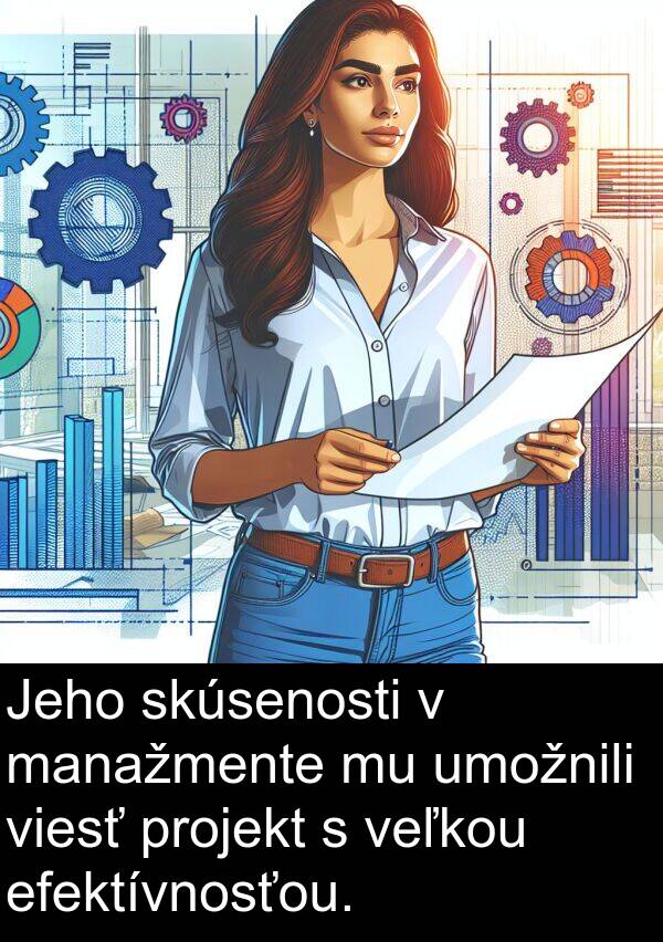 skúsenosti: Jeho skúsenosti v manažmente mu umožnili viesť projekt s veľkou efektívnosťou.