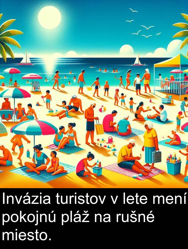 turistov: Invázia turistov v lete mení pokojnú pláž na rušné miesto.