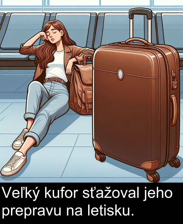 kufor: Veľký kufor sťažoval jeho prepravu na letisku.