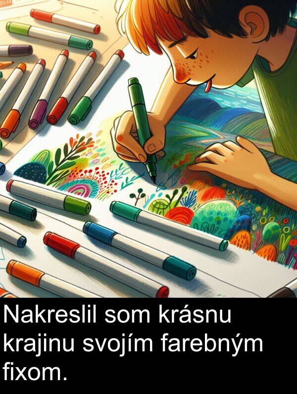 farebným: Nakreslil som krásnu krajinu svojím farebným fixom.
