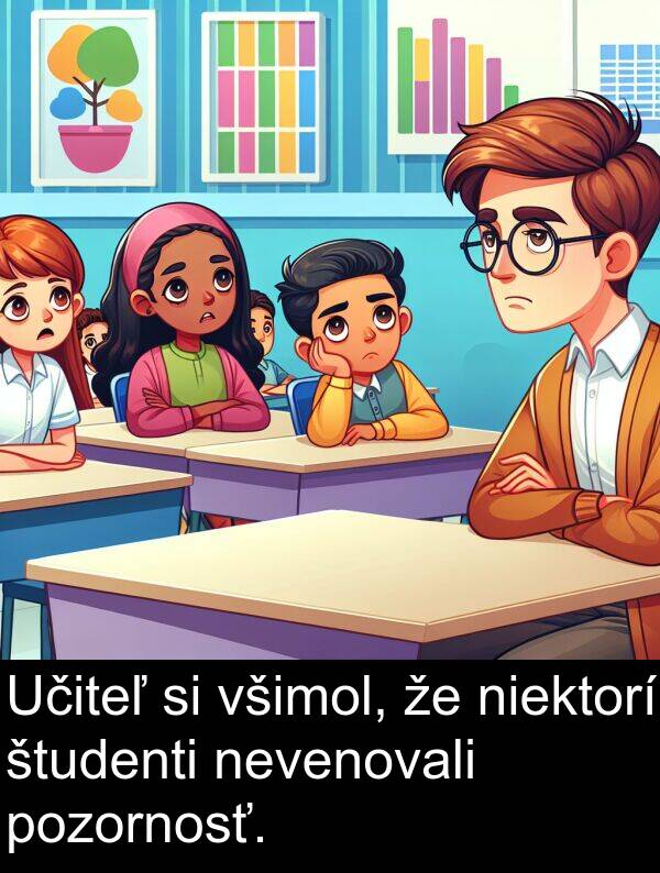 niektorí: Učiteľ si všimol, že niektorí študenti nevenovali pozornosť.