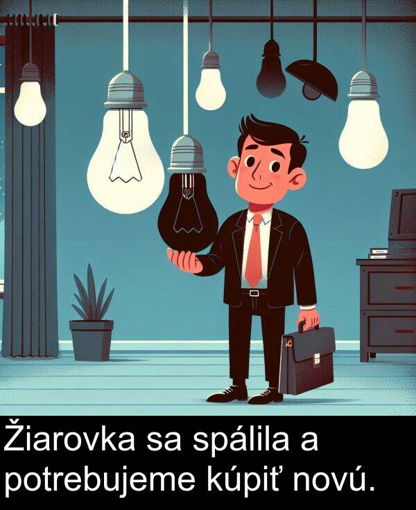 spálila: Žiarovka sa spálila a potrebujeme kúpiť novú.