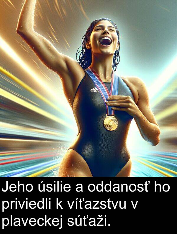 súťaži: Jeho úsilie a oddanosť ho priviedli k víťazstvu v plaveckej súťaži.