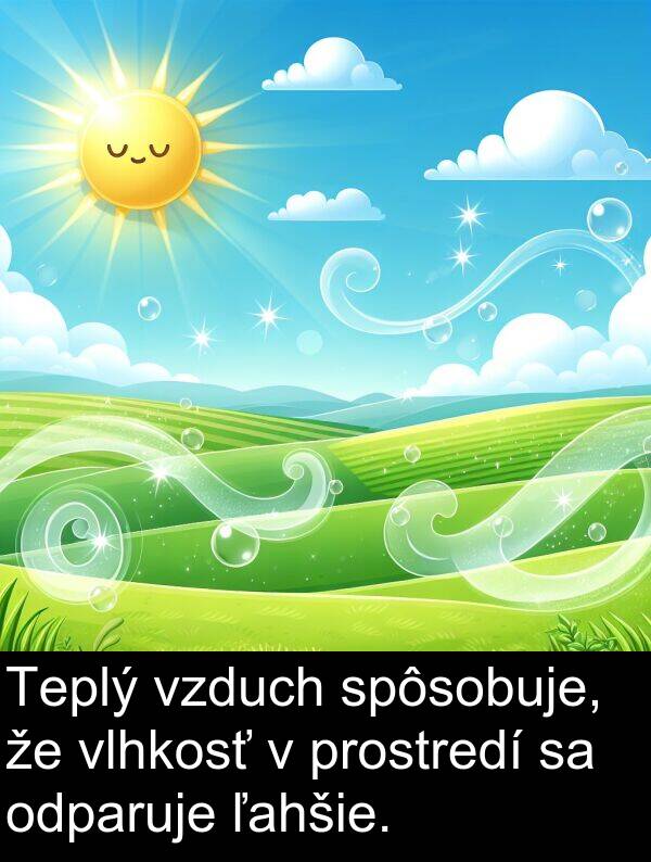 ľahšie: Teplý vzduch spôsobuje, že vlhkosť v prostredí sa odparuje ľahšie.