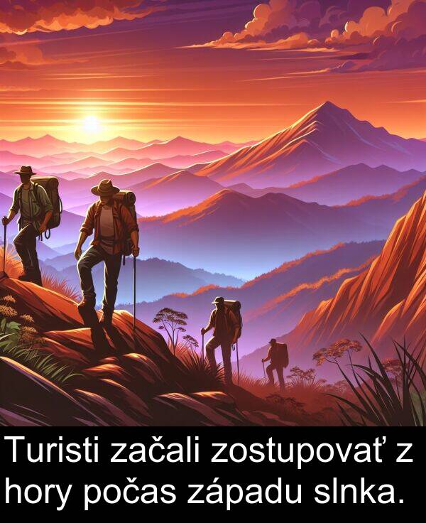 slnka: Turisti začali zostupovať z hory počas západu slnka.