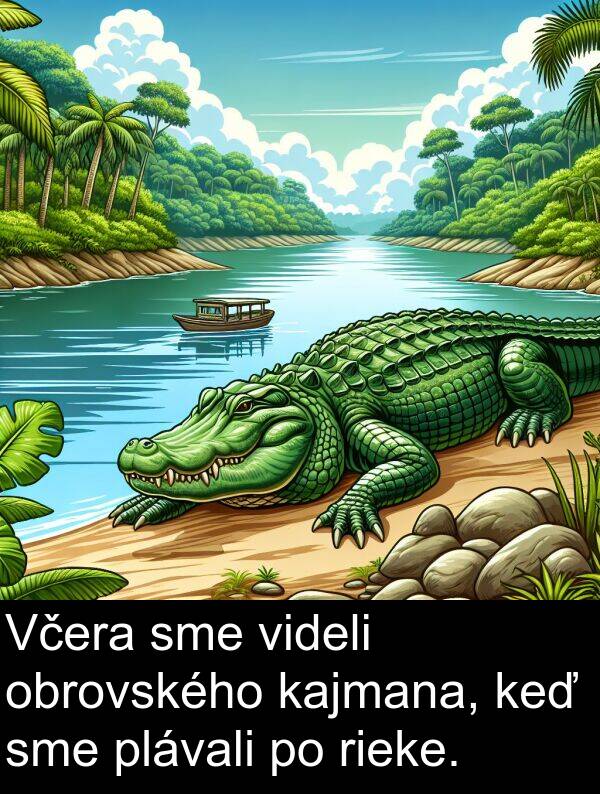 kajmana: Včera sme videli obrovského kajmana, keď sme plávali po rieke.