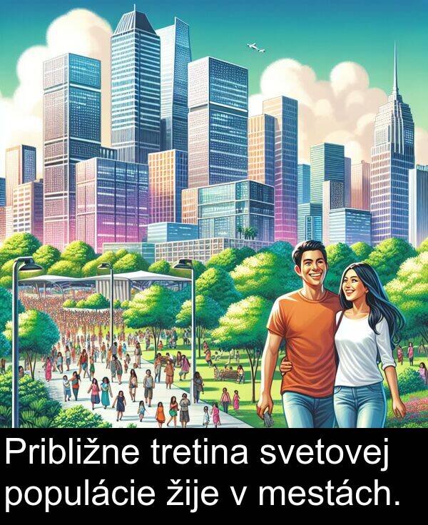 svetovej: Približne tretina svetovej populácie žije v mestách.