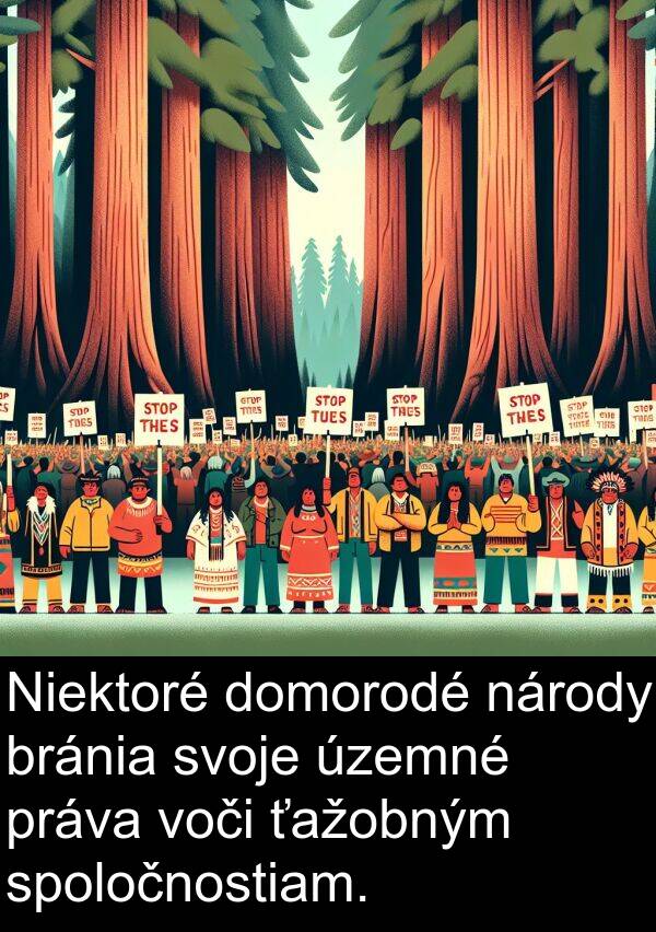 voči: Niektoré domorodé národy bránia svoje územné práva voči ťažobným spoločnostiam.