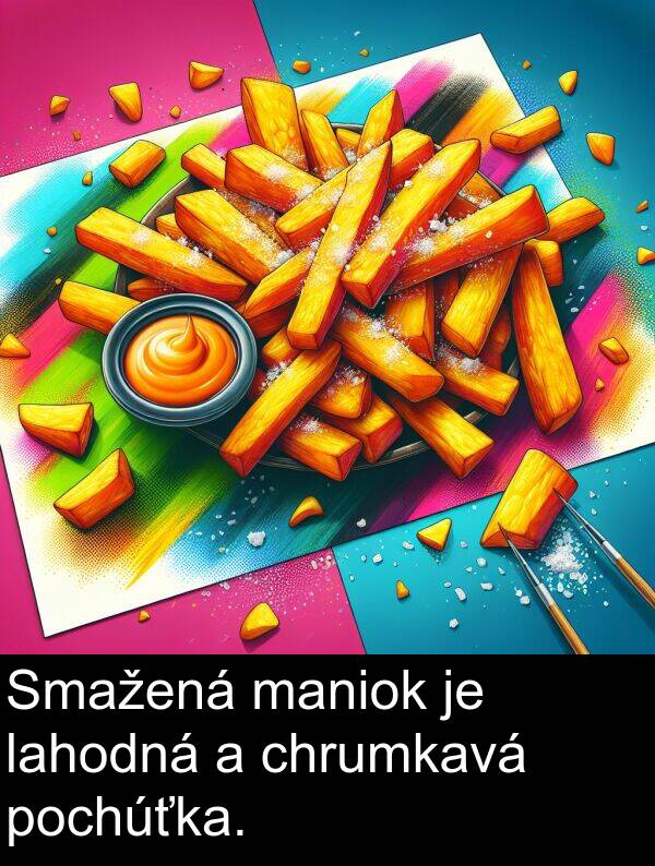chrumkavá: Smažená maniok je lahodná a chrumkavá pochúťka.