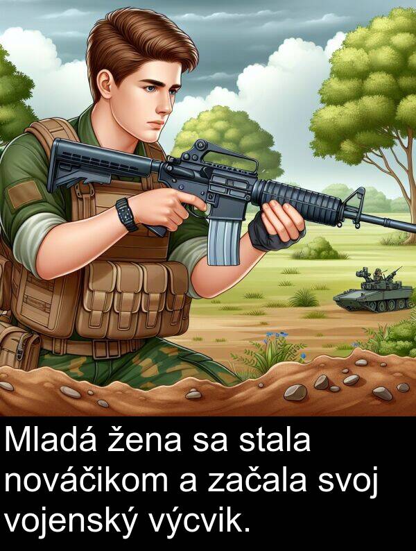 vojenský: Mladá žena sa stala nováčikom a začala svoj vojenský výcvik.