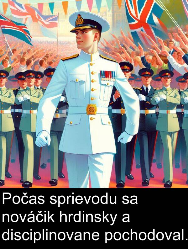 disciplinovane: Počas sprievodu sa nováčik hrdinsky a disciplinovane pochodoval.