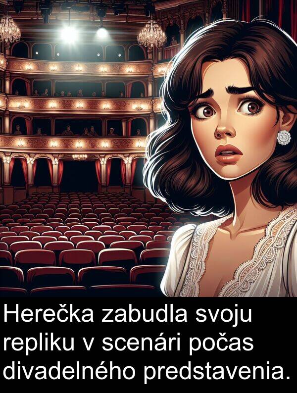 scenári: Herečka zabudla svoju repliku v scenári počas divadelného predstavenia.