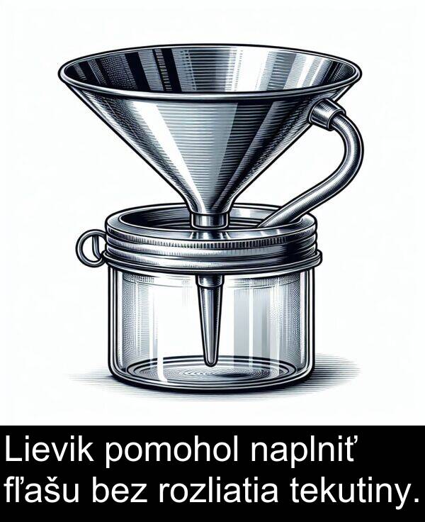 fľašu: Lievik pomohol naplniť fľašu bez rozliatia tekutiny.