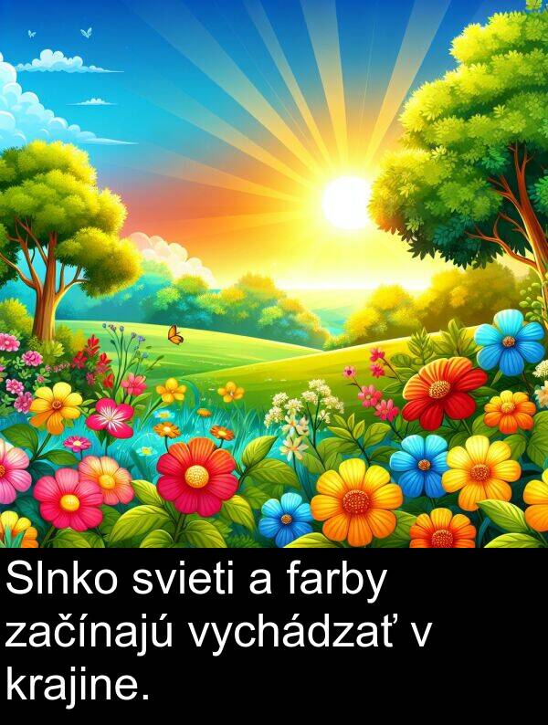 farby: Slnko svieti a farby začínajú vychádzať v krajine.
