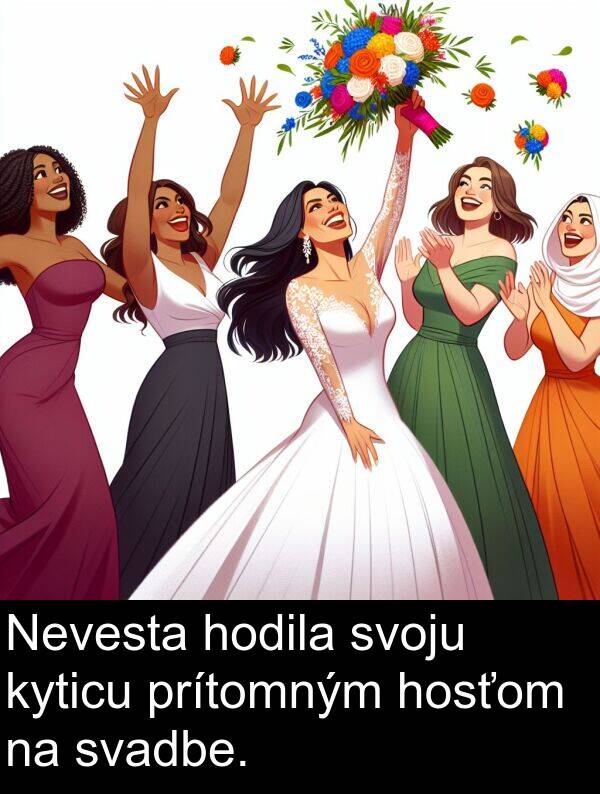 svadbe: Nevesta hodila svoju kyticu prítomným hosťom na svadbe.