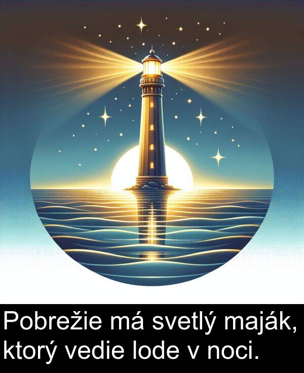 noci: Pobrežie má svetlý maják, ktorý vedie lode v noci.