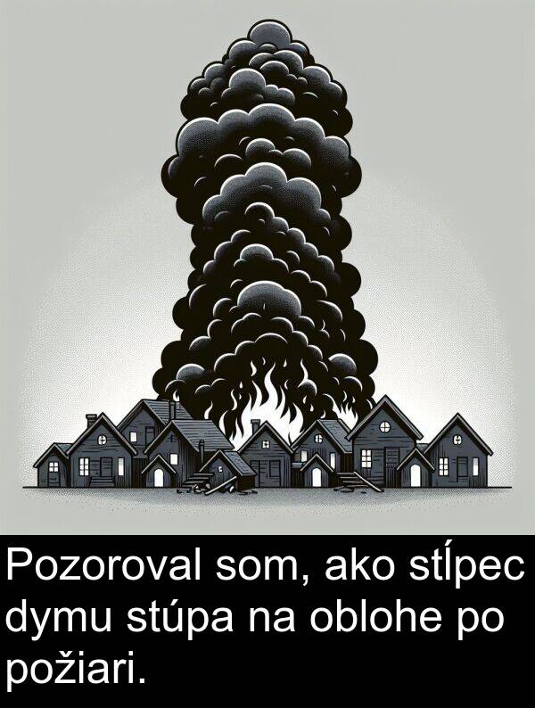 dymu: Pozoroval som, ako stĺpec dymu stúpa na oblohe po požiari.