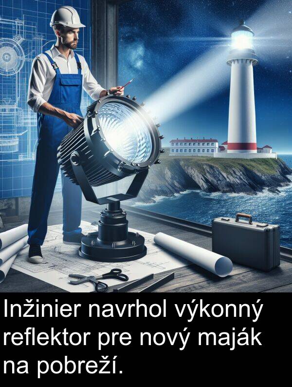 navrhol: Inžinier navrhol výkonný reflektor pre nový maják na pobreží.