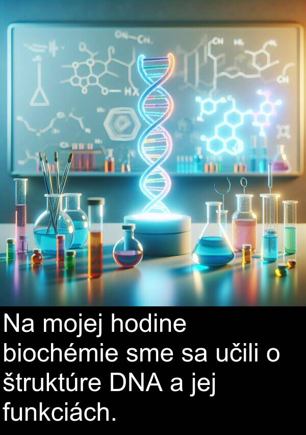 štruktúre: Na mojej hodine biochémie sme sa učili o štruktúre DNA a jej funkciách.