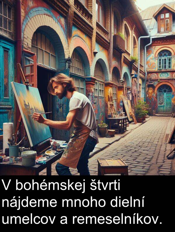 nájdeme: V bohémskej štvrti nájdeme mnoho dielní umelcov a remeselníkov.