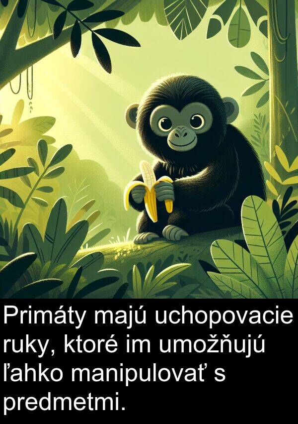 ľahko: Primáty majú uchopovacie ruky, ktoré im umožňujú ľahko manipulovať s predmetmi.