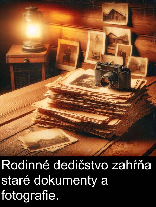 dokumenty: Rodinné dedičstvo zahŕňa staré dokumenty a fotografie.