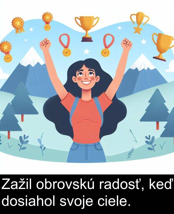 radosť: Zažil obrovskú radosť, keď dosiahol svoje ciele.