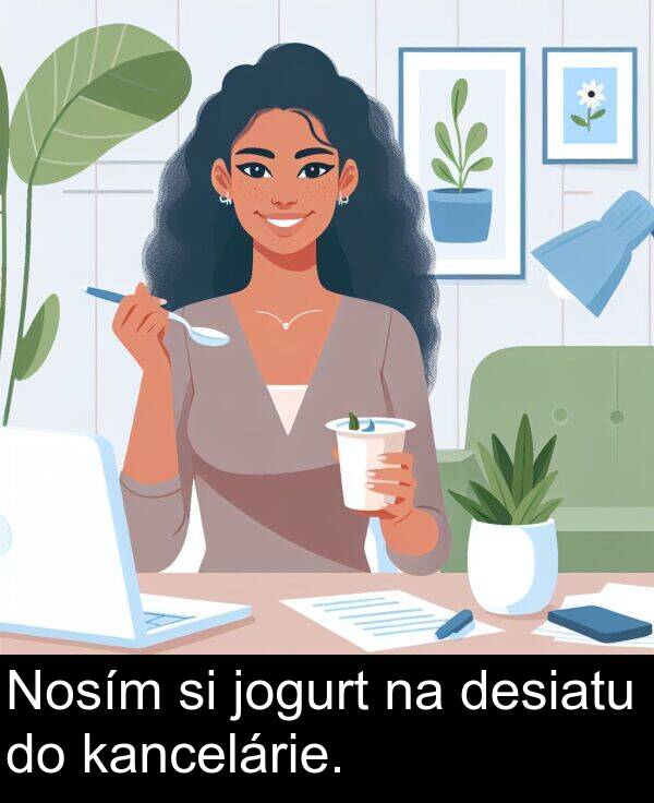 kancelárie: Nosím si jogurt na desiatu do kancelárie.