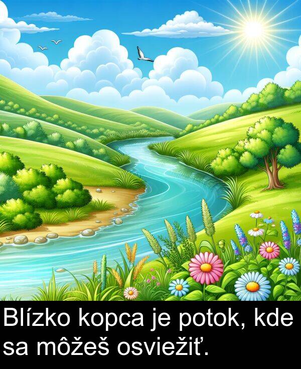 kopca: Blízko kopca je potok, kde sa môžeš osviežiť.