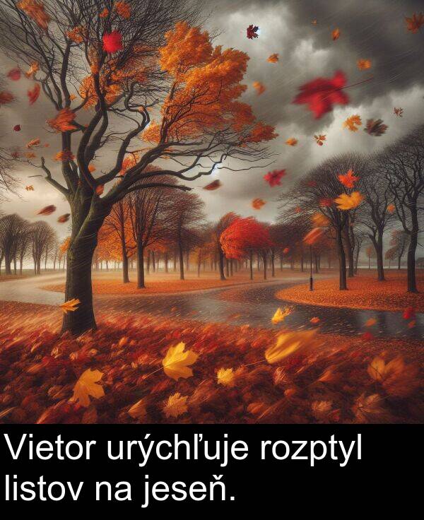 listov: Vietor urýchľuje rozptyl listov na jeseň.