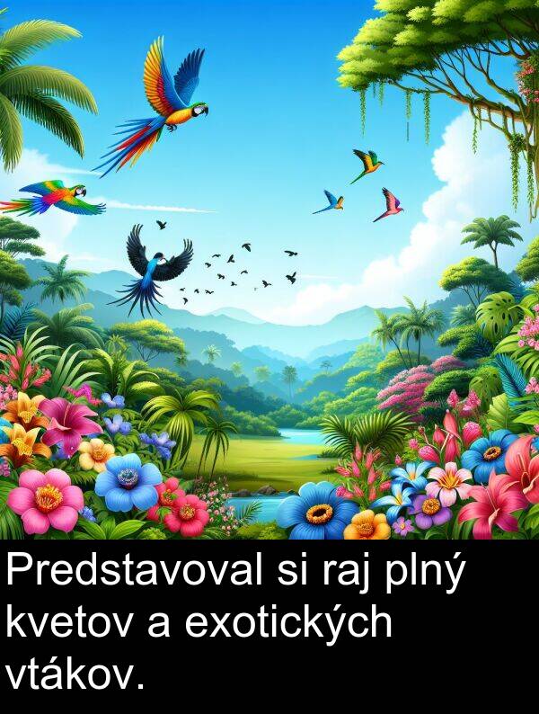 raj: Predstavoval si raj plný kvetov a exotických vtákov.