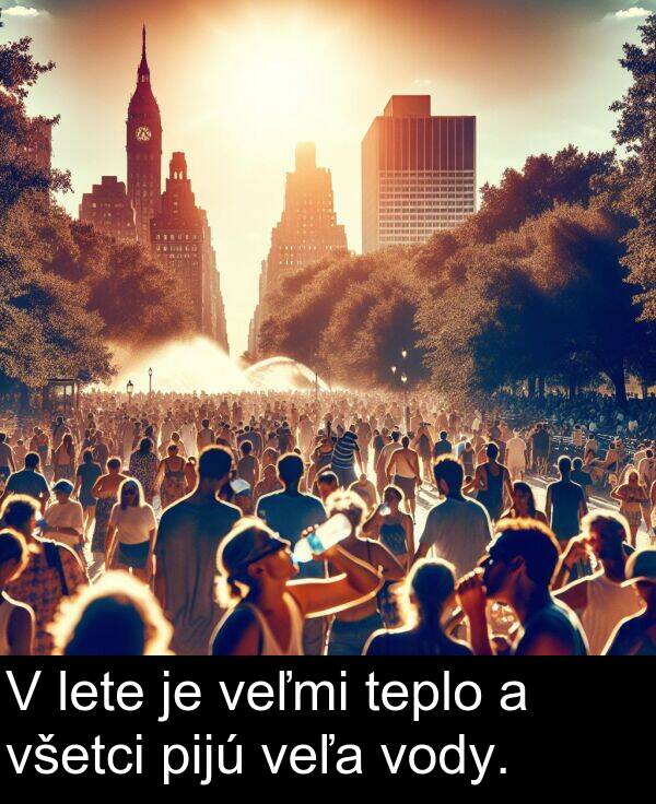 lete: V lete je veľmi teplo a všetci pijú veľa vody.