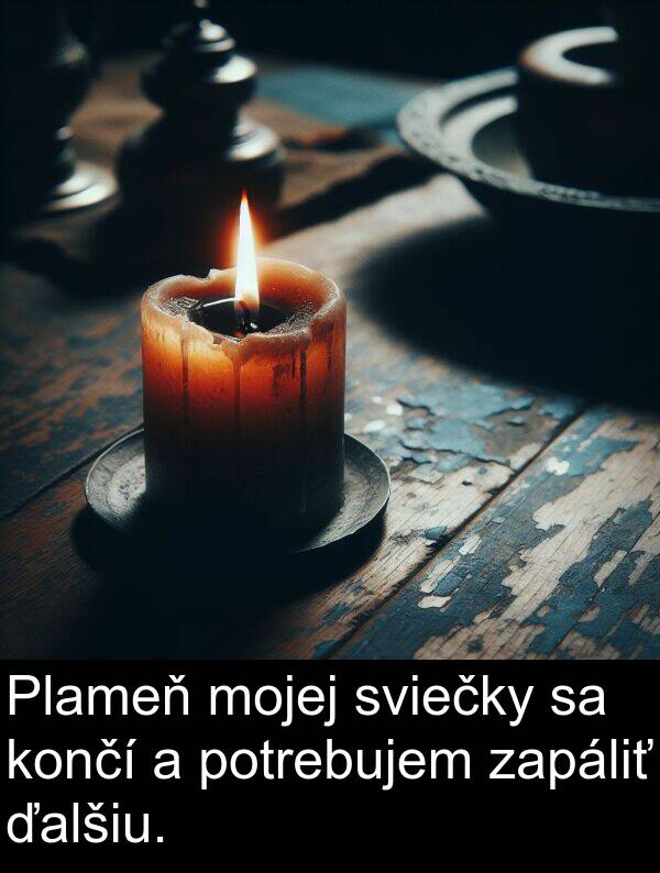 končí: Plameň mojej sviečky sa končí a potrebujem zapáliť ďalšiu.